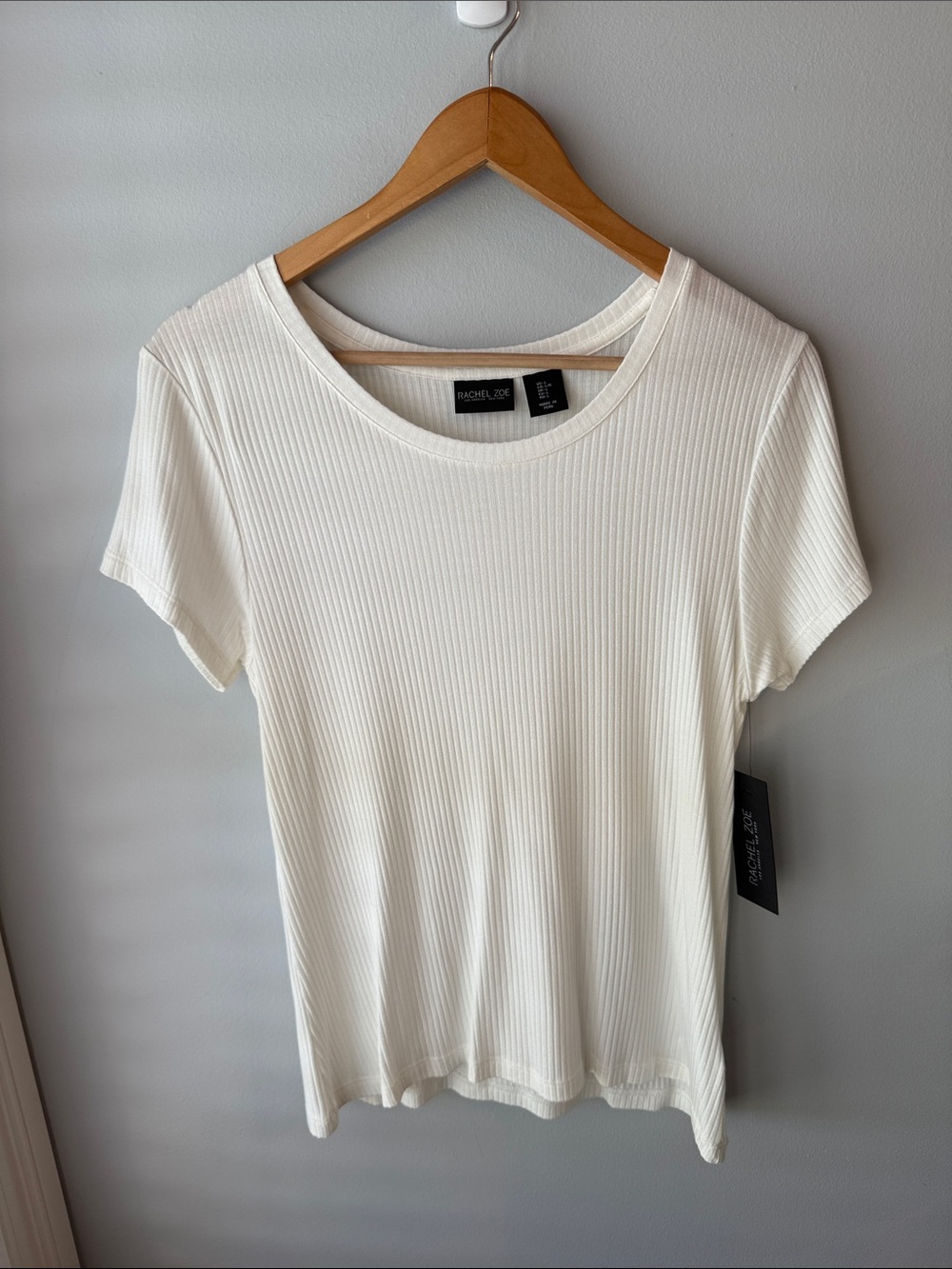 Rachel Zoe Ribbed White Short Sleeve Tee NWT